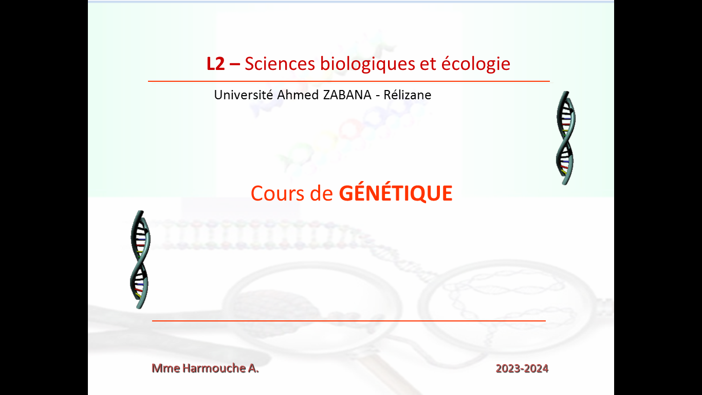 intitulé du cours déstiné aux étudiants de la L2 sciences biologiques